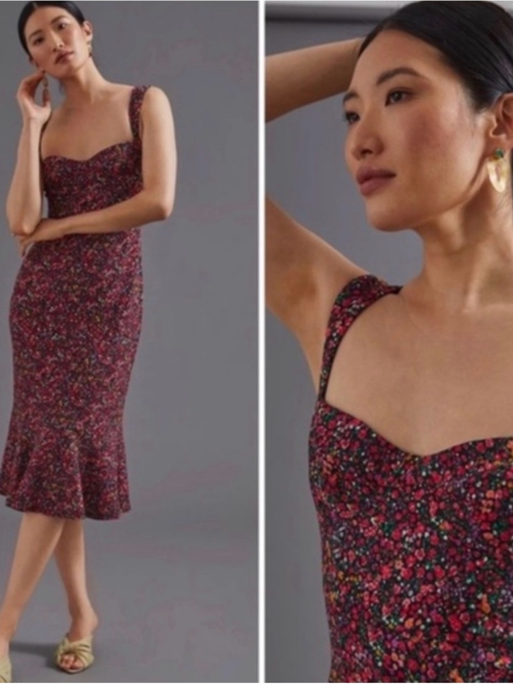 Anthropologie Hutch Floral Sweetheart Midi Dress Small